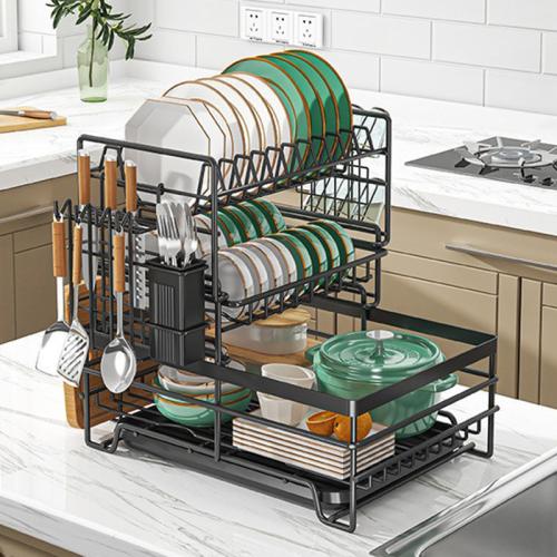 Carbon Steel triple layer & Multifunction Kitchen Drain Rack black PC