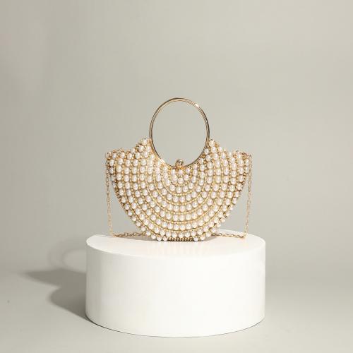 Polyester Evening Party Clutch Bag, circular ring & portable,  Plastic Pearl, gold,  PC