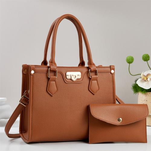 PU Leather Bag Suit large capacity & soft surface & attached with hanging strap & two piece Polyester Lichee Grain Set
