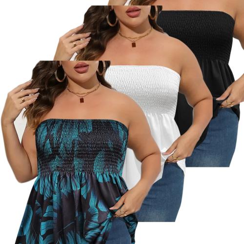Polyester Plus Size Tube Top slimming printed Set