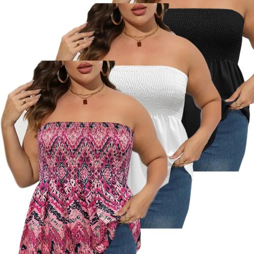 Polyester Plus Size Tube Top slimming printed Set