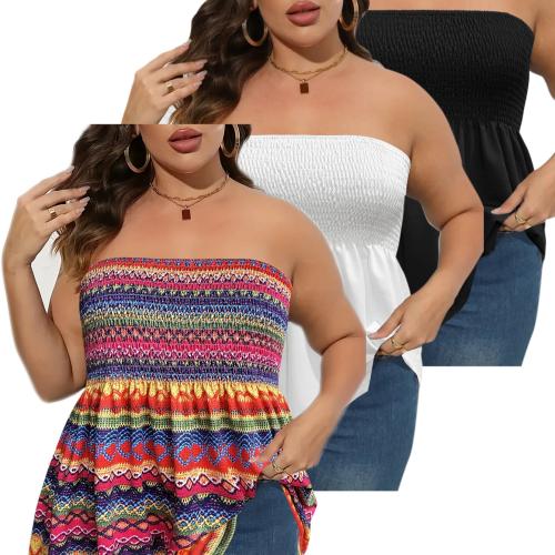 Polyester Plus Size Tube Top slimming printed Set