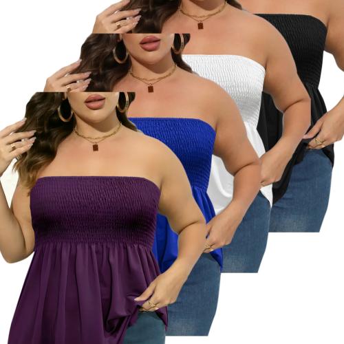 Polyester Plus Size Tube Top slimming Solid Set