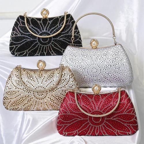 PU Leather hard-surface Clutch Bag attached with hanging strap & with rhinestone Polyester PC