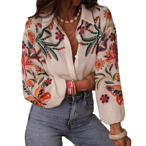 Spandex & Polyester Women Long Sleeve Shirt & loose printed white PC