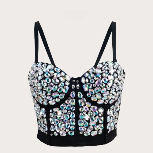 Polyester Camisole & breathable & with rhinestone black PC