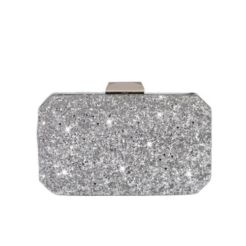 Polyester hard-surface Clutch Bag attached with hanging strap silver PC