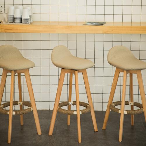 Waxed Leather & Linen & Solid Wood Bar Stool rotatable PC
