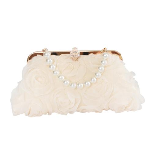 Polyester Clutch Bag with rhinestone Plastic Pearl floral Apricot PC