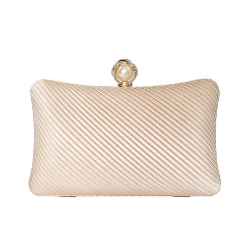 Polyester Clutch Bag with rhinestone Plastic Pearl champagne PC