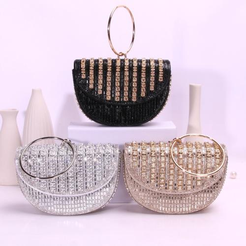 PU Leather Dumpling Clutch Bag with chain & circular ring & with rhinestone Polyester PC
