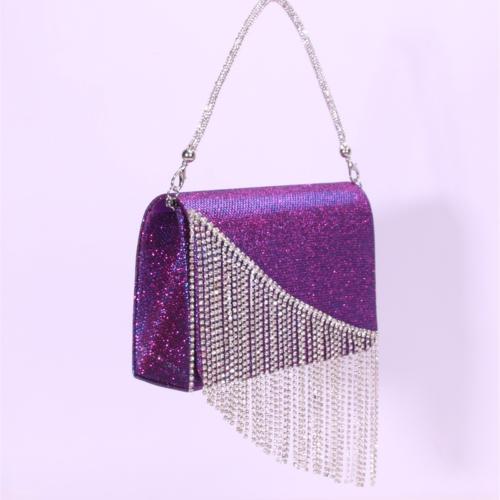 PU Leather Box Bag & Tassels Clutch Bag with rhinestone Polyester purple PC