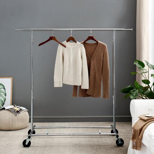 Steel Tube foldable Clothes Hanging Rack with caster & stretchable PC