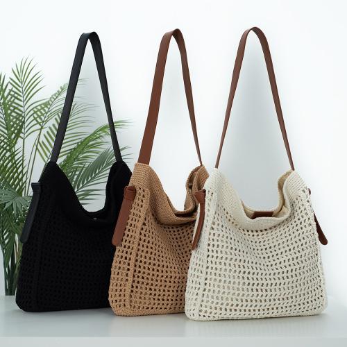 Cotton Cord Shoulder Bag large capacity & soft surface & hollow PU Leather & Polyester Solid PC