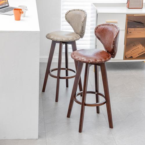 Waxed Leather & Sponge & Solid Wood Bar Stool rotatable Solid PC