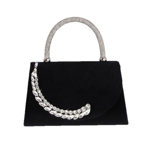 Polyester Easy Matching Handbag attached with hanging strap & with rhinestone Solid black PC