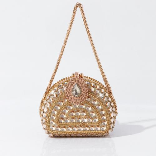 Rhinestone Handbag attached with hanging strap Polyester gold PC