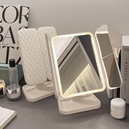 ABS foldable Cosmetic Mirror with LED lights Aluminum Film Solid PC
