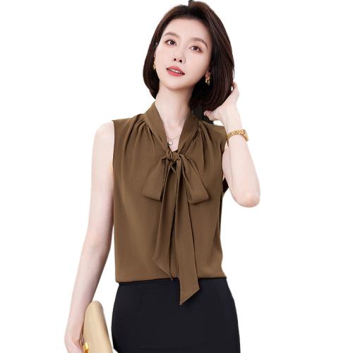 Polyester Slim & Plus Size Women Sleeveless Blouses Solid PC