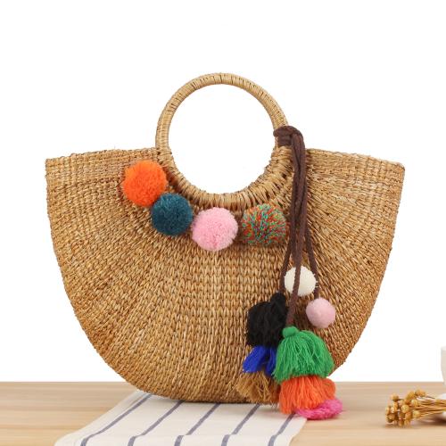 Straw hard-surface Handbag Polyester Cotton Solid brown PC