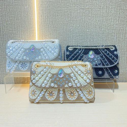 Polyester cross body Shoulder Bag with rhinestone Plastic Pearl PC