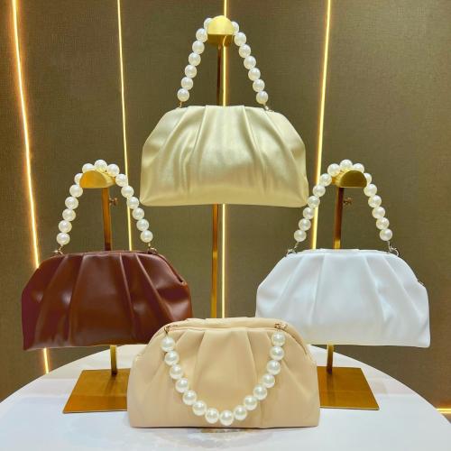 PU Leather Handbag soft surface & attached with hanging strap Plastic Pearl & Polyester Solid PC