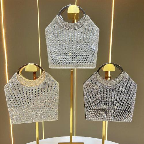 Polyester hard-surface Handbag attached with hanging strap & with rhinestone PC