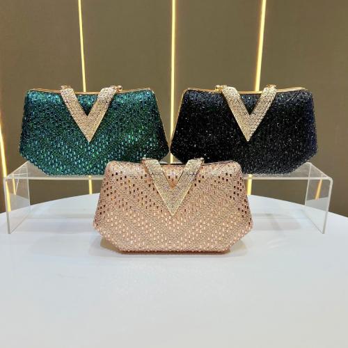 Polyester hard-surface Clutch Bag, attached with hanging strap & with rhinestone, more colors for choice,  PC