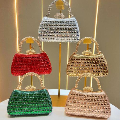 Polyester hard-surface Handbag attached with hanging strap & with rhinestone PC
