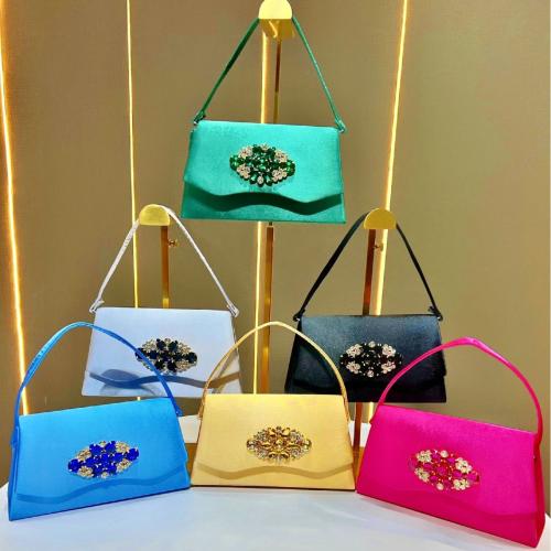 Polyester hard-surface Handbag attached with hanging strap & with rhinestone PC