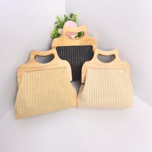 Cotton Linen Handbag soft surface & attached with hanging strap Wood & Polyester PC