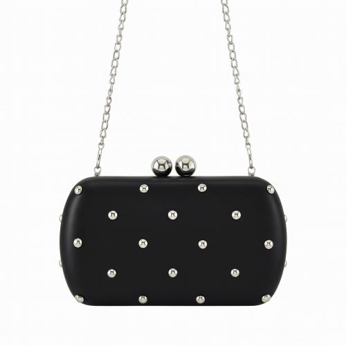 PU Leather Clutch Bag, attached with hanging strap,  Cotton, black,  PC