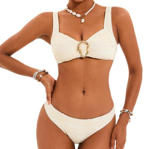 Polyester Bikini & two piece & padded plain dyed Solid white Set