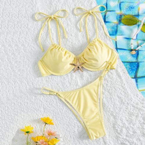 Polyamide & Polyester Bikini & two piece & padded plain dyed Solid light yellow Set