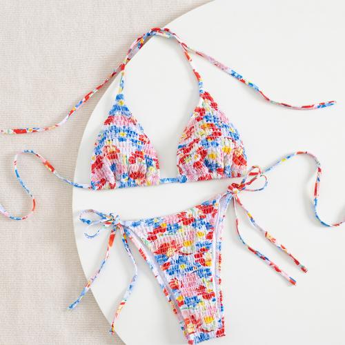 Polyester Bikini & two piece & padded printed floral multi-colored Set