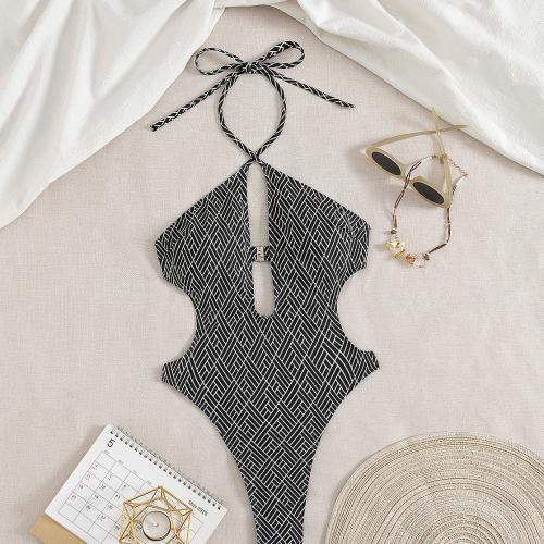 Polyester One-piece Swimsuit & padded printed green PC