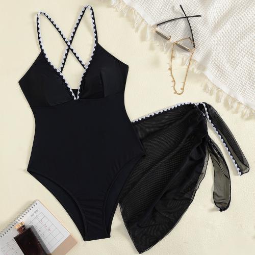 Polyamide & Polyester One-piece Swimsuit & two piece plain dyed Solid black Set
