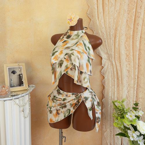 Polyester Bikini & four piece printed white Set