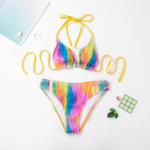 Spandex & Polyester Bikini backless & two piece Tie-dye multi-colored Set