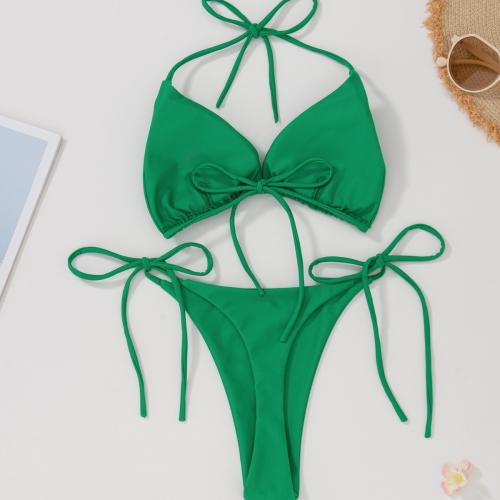 Spandex & Polyester Bikini backless & two piece green Set