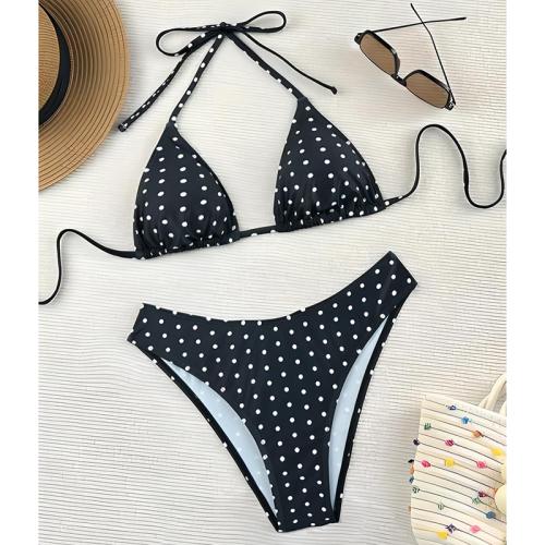 Spandex & Polyester Bikini & two piece & padded printed dot white and black Set