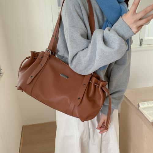 PU Leather Tote Bag Shoulder Bag large capacity & soft surface Polyester Solid PC