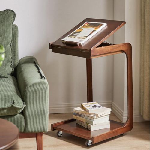 Solid Wood Side Table with caster & adjustable brown PC