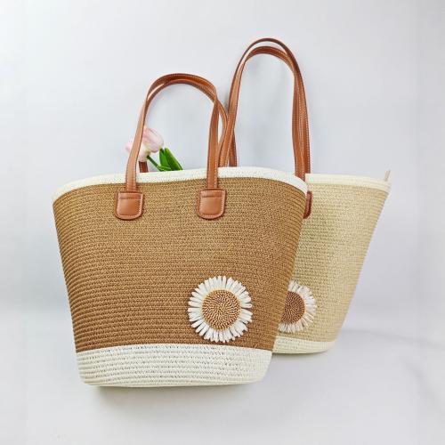 Straw Woven Shoulder Bag large capacity Polyester floral PC