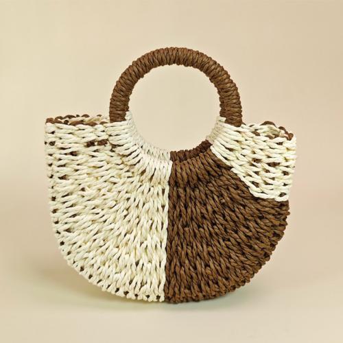 Paper Rope Woven Tote circular ring & hollow Unlined Colour Matching PC