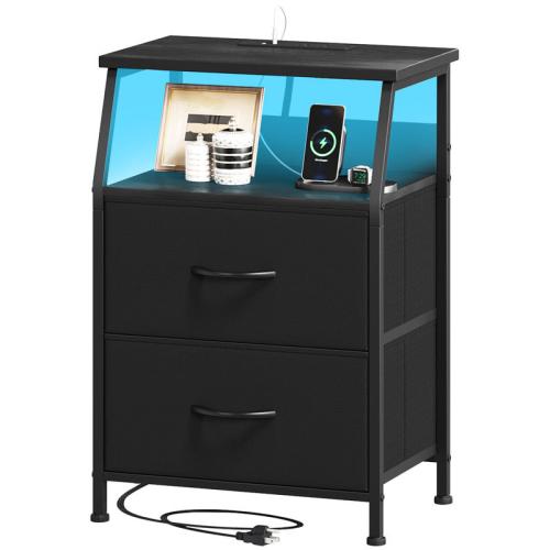 Medium Density Fiberboard Waterproof Bedside Cabinet durable & with USB interface Steel Tube black PC