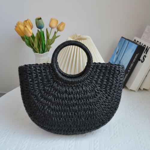 Paper Rope Woven Tote circular ring & large capacity black PC