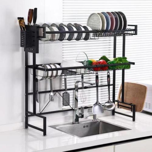 Iron Multifunction Kitchen Shelf stretchable black PC