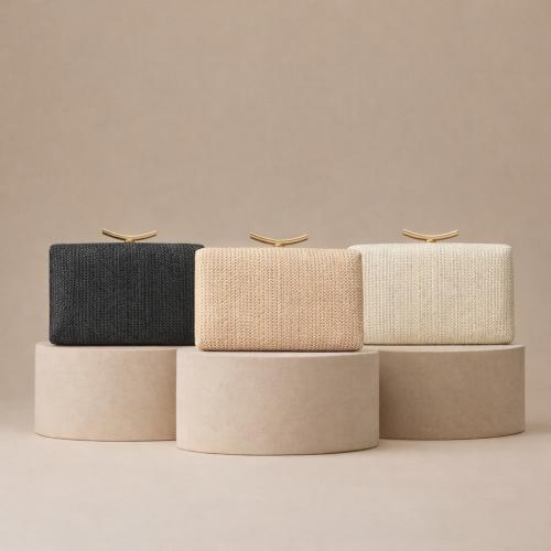 Straw hard-surface Clutch Bag attached with hanging strap Cotton PC