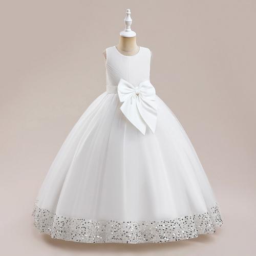 Polyester Princess & Ball Gown Girl One-piece Dress with bowknot Sequin Solid PC